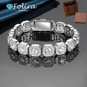 Cuban Bracelet 12mm Wide Cubic Zirconia Tennis Bracelet Flip Cover Men's Jewelry with Gift Box
