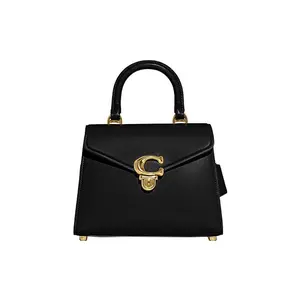 COACH Leather Top-Zip Tote Bag for Women, Medium Size, Crossbody and Shoulder Style, Black