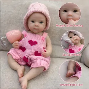 Otarddolls 13 Inch Bettie Can Open Mouth Full Body Solid Silicone Reborn Girl Doll With 3D Painted Skin Pink Outfits Handmade Waterproof Soft Touch Feelings Cute Newborn Doll For Family's Gift