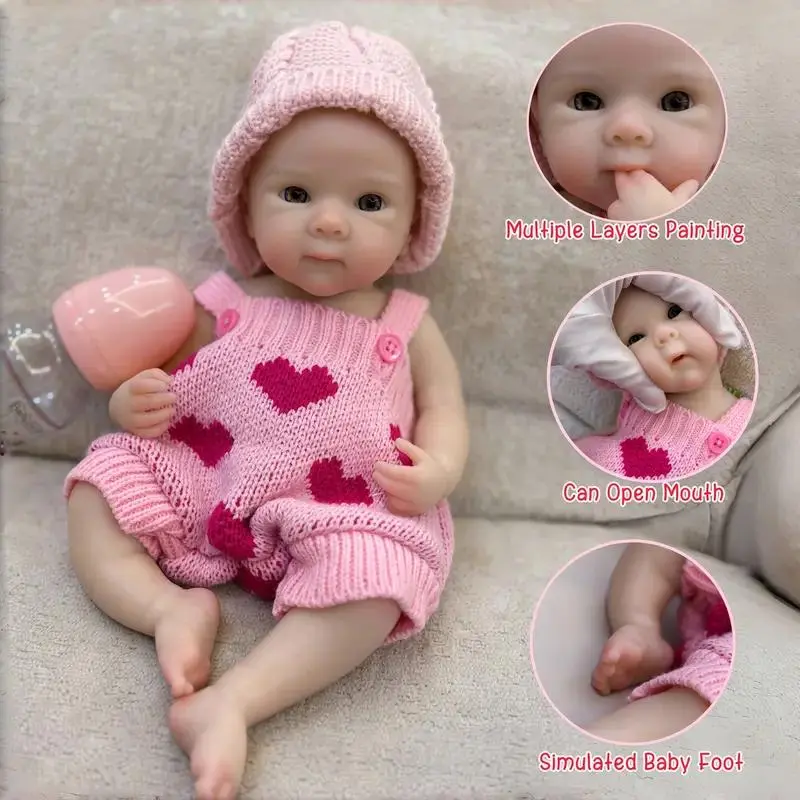Otarddolls 13in Reborn Baby Doll - Full Body Solid Silicone Girl Doll with Open Mouth, 3D Painted Skin, Pink Outfits, Handmade Waterproof Soft Touch for Family Gift