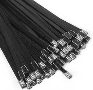 Black Metal Zip Ties Heavy Duty,  Stainless Steel  Ties 15.8" Long 304 Locking Multi , Metal Wrap Wire Ties 40 count for Automotive Repair