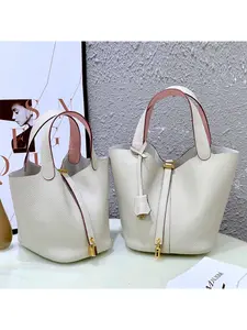 Export Korean version first-layer cowhide vegetable basket women's bag genuine leather bucket bag handbag 2024 new mother bag