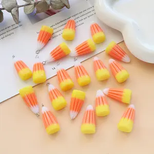 10 Halloween Candy Corn Charms - Pink, Orange, Yellow, and White - with Hanging Ring for DIY Jewelry, Party Decorations, and Halloween Crafts - Durable Resin Pendants, Halloween Accessories, Keychain Decorations, Glossy Design, Smooth Texture, Festive Sty