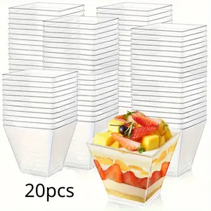 Value Pack 20pcs Mini Plastic Dessert Cups, Dessert Cups, Elegant Mini Appetizer Cups for Chocolate & Cheesecake, Mini Tumbler Square Cup, Puddings, Mousse, Parfaits, Kitchen Gadgets for Restaurants, Food Trucks Eid Al-Adha Mubarak