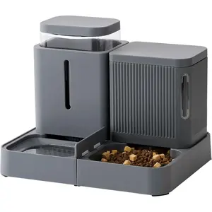 Gravity  Feeder and Water Dispenser, 2 in 1 Automatic  Feeder with 180  Rotatable, 2 Pack Large Capacity Self Feeding for Small Medium  Puppy Kitten, Grey, 0.8 Gallon x 2