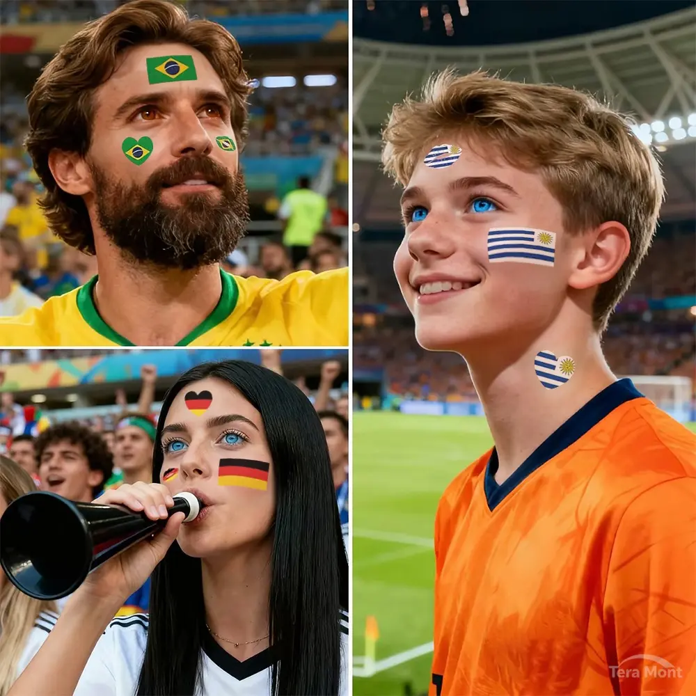 SummerWins 2026 Temporary Tattoos, 48sheets Temporary Tattoos Country Flag Face Stickers Waterproof National Flag Tattoos,Soccer Match Support Supplies
