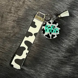 Personalized Cow Keychain Keyfob Faux Leather Keychain