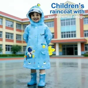 2026 Spring New Kids Space Raincoat, Astronaut Cartoon Unisex Rain Poncho, Hooded Backpack Pocket Breathable Lightweight