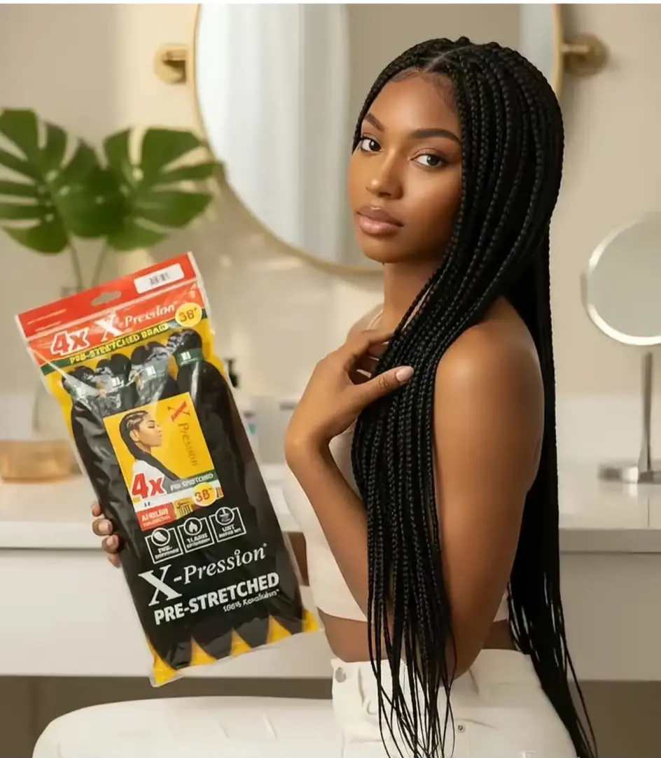 1 Park X-Pression Pre-Stretched Hair  Braid /  100% Kanekalon- Flame Retardant, Hot Water , Light Soft Touch, Colors Blak , Brown Wine.