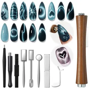 3-in-1 Cat Eye Magnet Pen Set, Nail Care Manicure Tool Kit for Gel Polish Heart, Round, Flower Effects