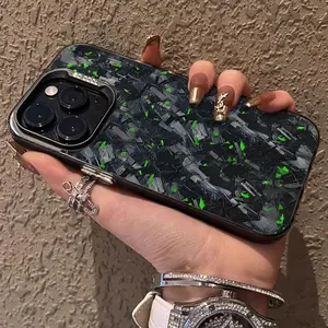 Imitation Forged Carbon Fiber Plating Smartphone Casing, Shockproof Matte Hard Cover for iPhone 17, 16, 15, 14, 13, 12, 11 Pro Max - Handheld Devices Accessories