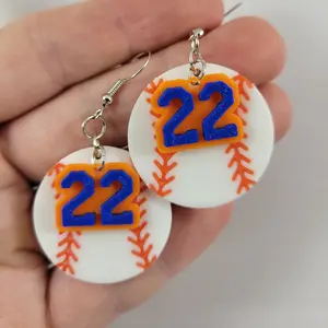 3D Printed Baseball Earrings with Personalized Player Number 22 for Gameday Outfit Unique Keepsake Gift for Baseball Moms