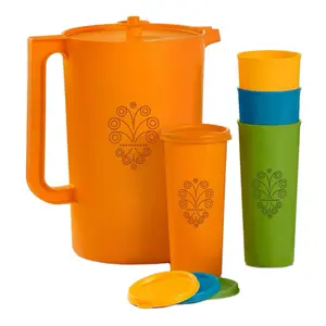 Jarra con Vasos Set de 5 Vasos y 1 Jarra de Colores Vibrantes para Bebidas Frescas