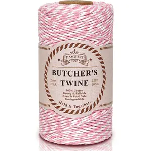 Cotton Twine String, 328 Feet Pink & White - Christmas Twine for Gift Wrapping, Crafts, Baking, Butchers, Holiday Decorations, DIY, Kitchen & Gardening