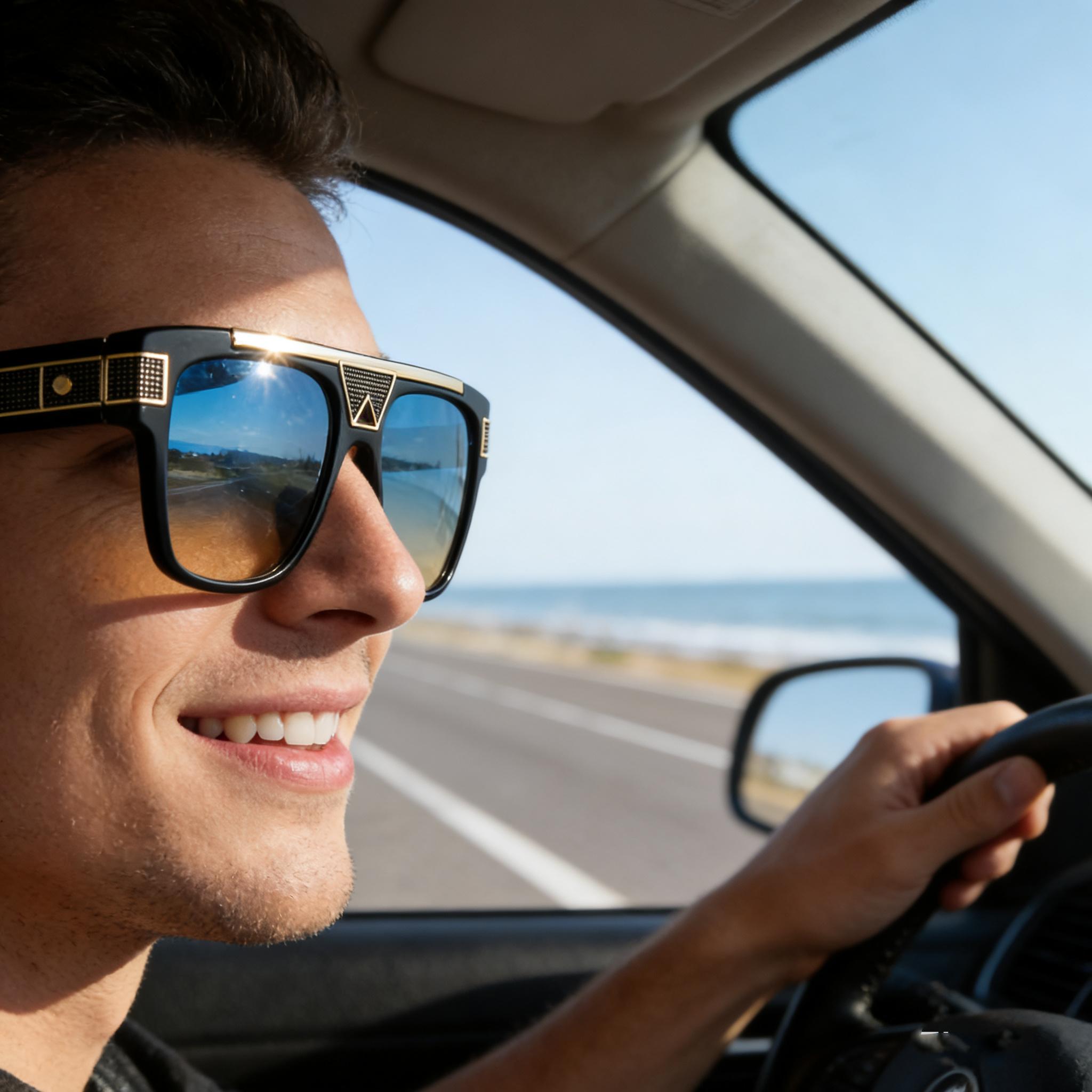 Retro Oversized Black Gold Sunglasses for Men Women 