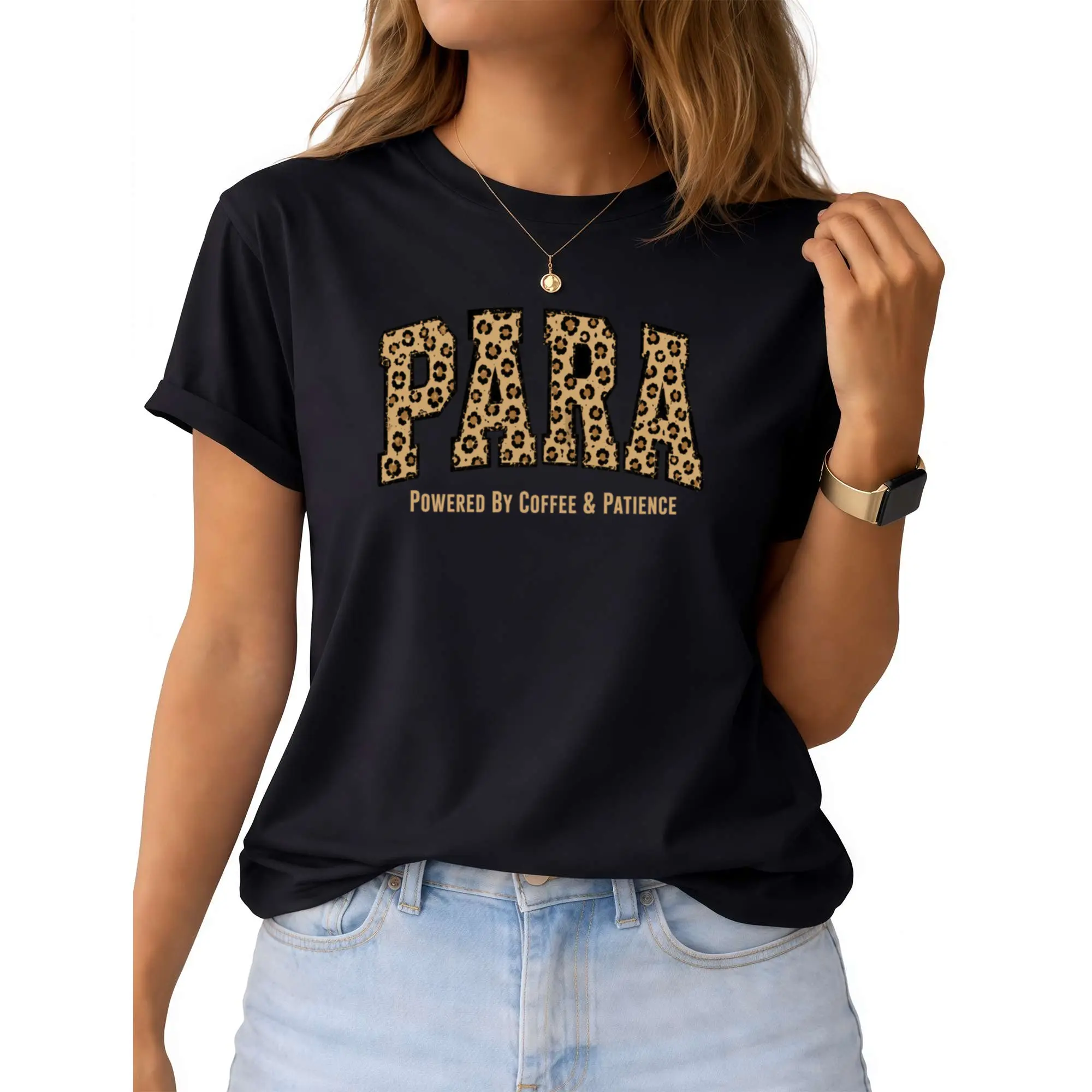 Leopard Para TShirt, Para T-Shirt, Paraprofessional, Powered By Coffee And Patience, Teacher Aide Gift, Special Ed TShirt, Gift for Her Bottom Clothes