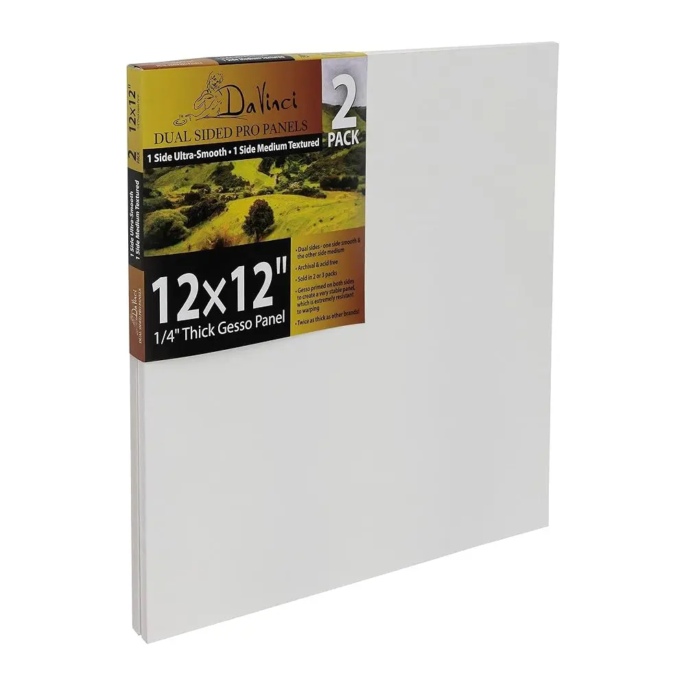 Jerry's Artarama Da Vinci 12x12in Pro Painting Board 2-Pack - Dual Textures, Archival Quality Art Materials for Art Painting Supplies, DIY Painting Supplies