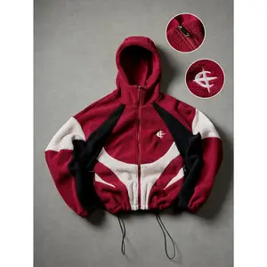 Men's Color Block Patchwork Hooded Long Sleeve Jacket Zip-Up Streetwear Fleece Cotton Jacket with Drawstring Hood Casual Sweatshirts