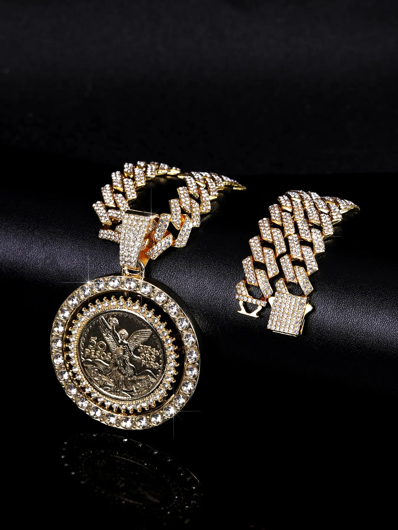 Hip Hop Fashion Rotatable Coin Pendant, Luxurious Centenario Mexicano Moneda 50 Pesos Necklace, Unisex Punk Style Jewelry, Exquisite Chain Jewelry, Costume Jewelry Necklace, Exquisite Jewelry Gift, Costume Necklaces