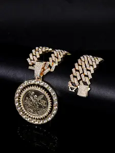 Hip Hop Fashion Rotatable Coin Pendant, Luxurious Centenario Mexicano Moneda 50 Pesos Necklace, Unisex Punk Style Jewelry, Exquisite Jewelry Gift