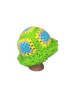 Sunshine Granny Square Ruffled Crochet Hat - Handmade Winter Accessory