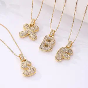 Copper micro-inlaid zircon 26 English letter pendant fashion fat letter pendant accessories couple gift