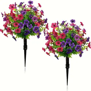 2Set 19.68 In Artificial Violet Potted Bulbs With Ground Nails, UV Resistant Artificial Shrub, Simulated Evergreen Artificial Flowers Suitable For Indoor And Outdoor Front Porch Gardens