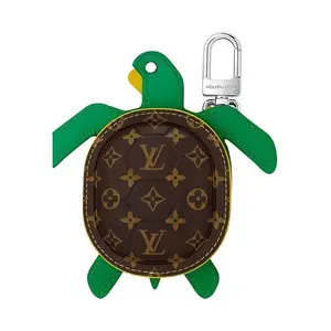 LOUIS VUITTON Turtle Pouch with Monogram Zipper in Green and Brown Leather for Men and Women as Keychain, Coin Purse, and Earphone Case