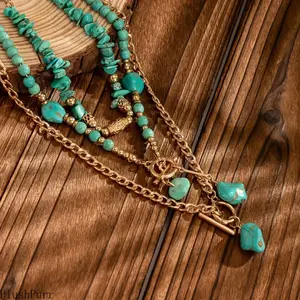Women's 3-Piece Bohemian-Style Layered Turquoise Beaded Necklace Set — Ideal for Holiday Getaways and Daily Wear