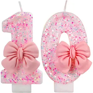 10 Pink Bow Candles for Birthday Cakes Birthday Party Decoration Supplies