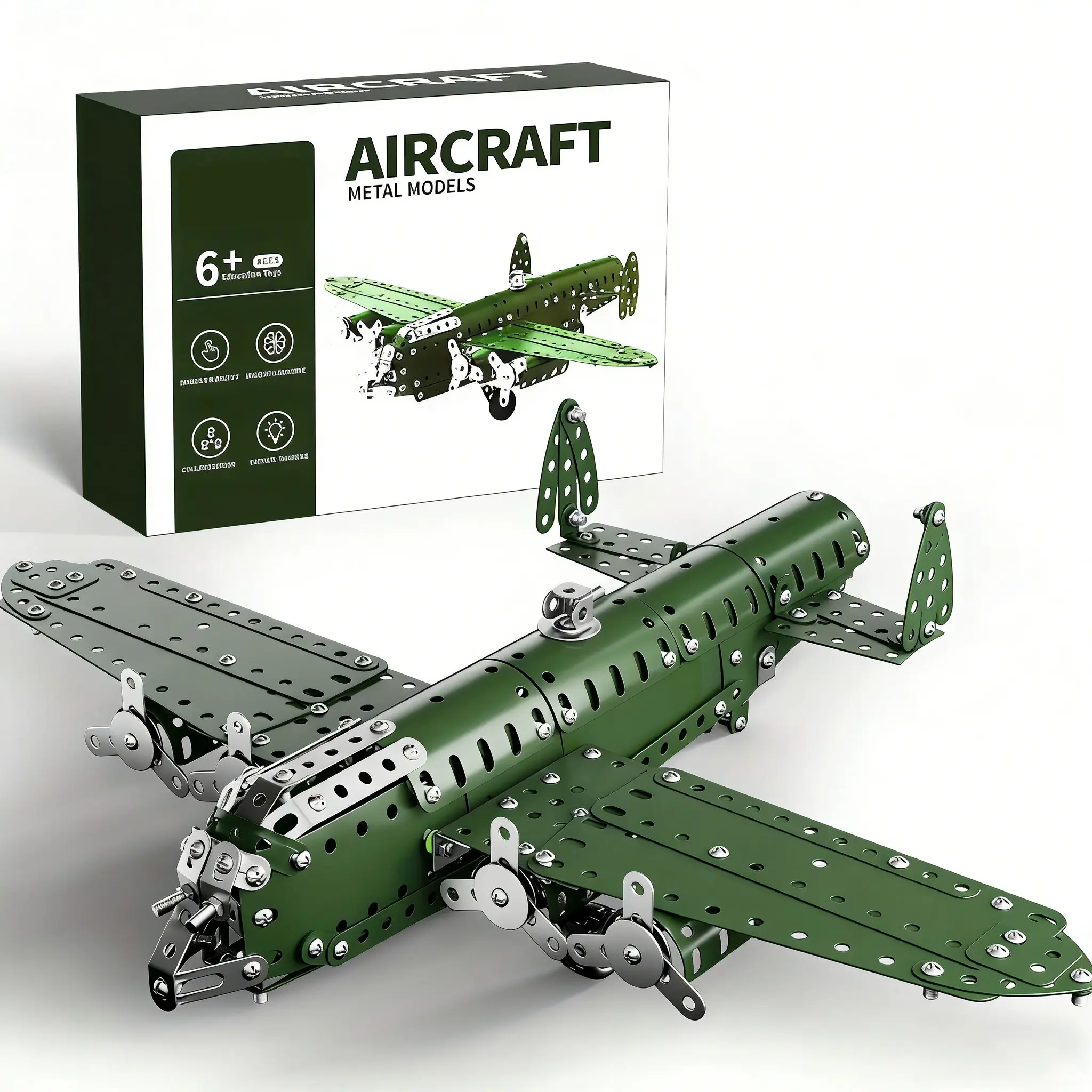 Unisex Retro Classic Military Bomber Building Set - BPA-Free Collectibles for 6-8 Years, Metal-Like DIY Assembly Toy, High-Detail Construction Kit Compatible with Major Building Block Brands, Premium Decoration Piece