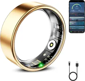 Smart Ring for Women & Men, Smart Ring Health Tracker, Blood Oxygen & Heart Rate Monitor, Long Lasting Battery Sleep Ring, Waterproof Fitness Ring (Gold, 7)