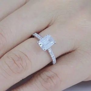 Janefashions 2Ct Emerald Cut CZ Engagement Ring Wedding Band Size 2.5-15 ML6333, 925 Sterling Silver