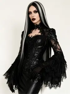 Black White Highlight 13x4 Lace Front Wig Lace Frontal Free Part Straight Wig Pre Plucked Natural Hairline Heat-Resistant Synthetic Wig for Women Daily Wear 28 Inches