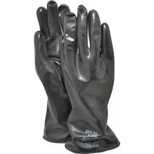 SHOWA Size 2XL (11), 14" Long, 14 mil Thick, Butyl Chemical Resistant Gloves Smooth Finish, Rolled Cuff, ANSI Abrasion Level 0, ANSI Cut Level 0, ANSI Puncture Level 0, Black 874-11