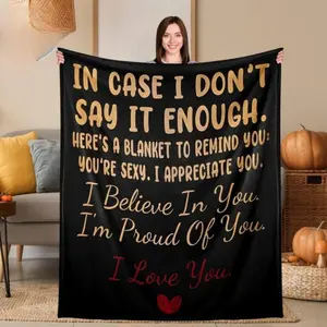 Soft flannel blanket printed with heartwarming inspirational quotes-a lightweight, cozy, warm, and portable gift for couples, perfect for lovers and partners-filled with support, encouragement, and sincere affection, ideal for beds and sofas.