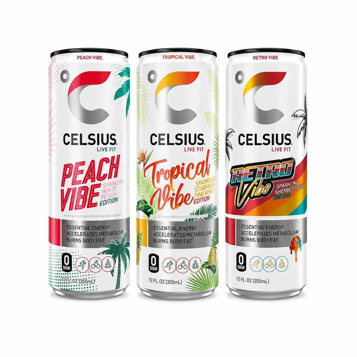 Celsius Sparkling Retro Vibe Energy Drink 3-Pack, 12 fl oz Cans