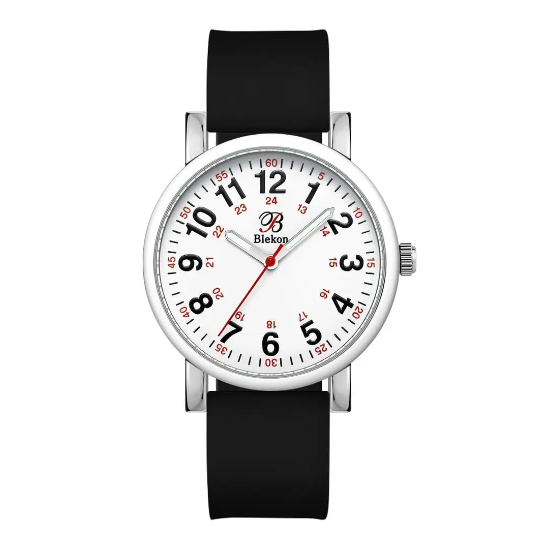 Blekon Original Nurse Watch with Second Hand – Nursing Student Essentials Work Watches for Women, Clip-On Analog Wristwatch for Nurses & Medical Students with Sweeping Secondhand (White/Black)