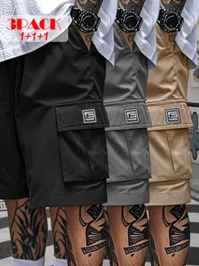 3-Pack Men's Cargo Shorts, 100% Polyester, Solid Color, Non-stretch Woven Fabric, Regular Style, With Drawstring and Multiple Pockets, for Daily Casual Wear