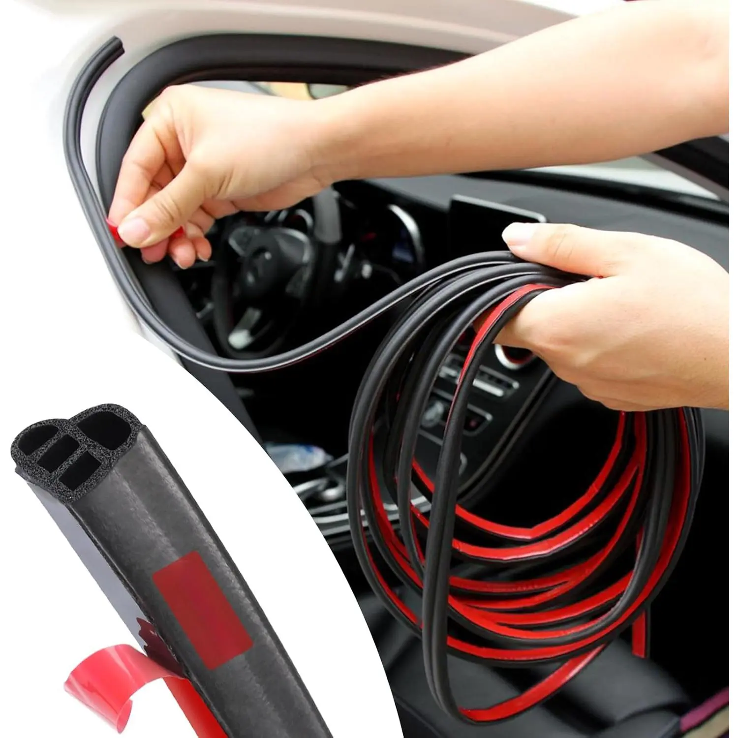 Automotive Noise - Reduction and Heat - Insulation Seal Strip, 52.49 FT Self - Adhesive Double - Layer Car Door Seal Strip, Universal Automotive Soundproofing and Waterproof Weather Stripping for SUV, Truck, RV