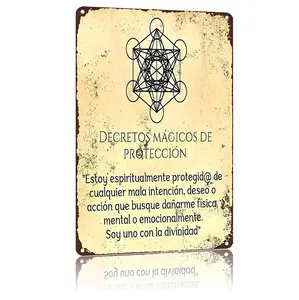 Cartel Metálico Vintage | 8"x12" Decreto de Protección Espiritual con Merkaba Arte de Pared  Regalo de Decoración Espiritual y Protección Signage Plaque Gift Wall Sign Decoration