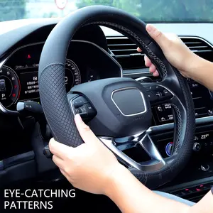 Car Steering Wheel Cover - Universal Fit for 14.5"-15" Wheels, Durable Microfiber Leather with Anti-Slip Lining, Stylish Red Design, Easy Installation, Automotive Accessory