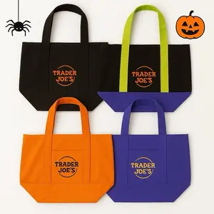 Trader Joe's Halloween Mini Canvas Tote Bags - Spooky Seasonal Colors Black Orange Purple - Compact & Functional for Trick-or-Treating & Gifting