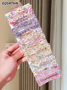 6pcs flash broken square hair catch clip. Contains green discs, yellow cheese sticks, color small butterflies, pink cheese sticks, color love and other styles to choose from. Appearance travel, friends gathering, perfect gift.