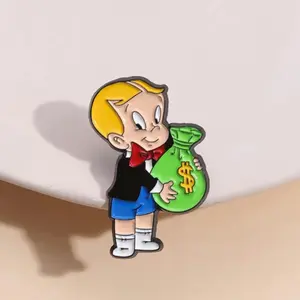 Pins for Hats - Cartoon Character Holding Green Bag with Dollar Sign, Suitable for Various Accessories