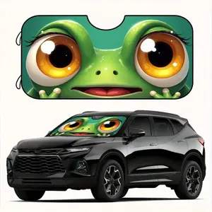 One cartoon eye car sunshade - Fantasy green frog design, an automatic sunshade suitable for reducing sunlight and keeping the vehicle cool. It is a fun car accessory for the driver, a cute sunshade with light reduction effect, in a cartoon style, with du