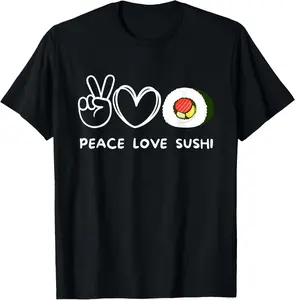 100% cotton Unisex Peace, Love Sushi Retro Sushi Lover Japanese Food Lover T-Shirt