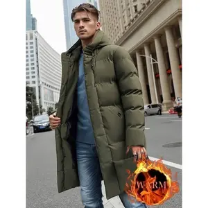 Men's Winter Hooded Full-Zip -Padded Jacket - Windproof Coat with Full-Length Zipper- Cold Weather Outdoor Clothing for Skiing