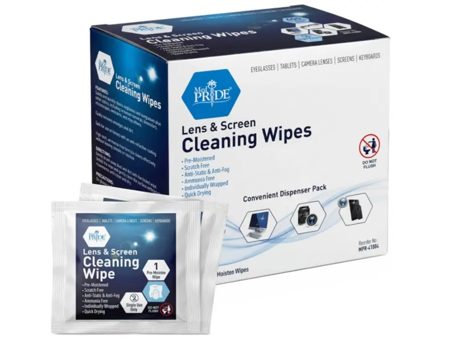 MED PRIDE Anti-Fog Lens and Screen Cleaning Wipes for Eyeglasses, Touch Screens, Premoistened, Anti-Static, Quick-Dry (200 200 Count (Pack of 1))