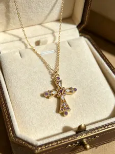 Vintage Amethyst Cross Pendant Necklace – A Timeless Tapestry of Faith & Radiance